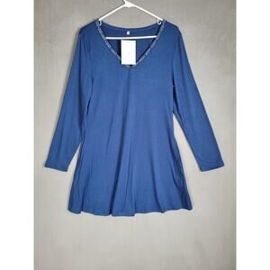 Etcyy New Womens Long Sleeve Dress Rhinestone Trim V Neck T-shirt Dress Medium